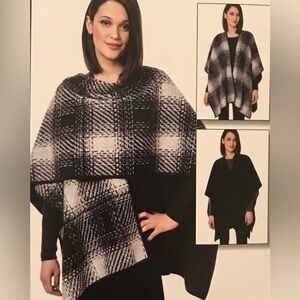 Ike Bear Women's Black and Gray Sweater Poncho Wrap reversible